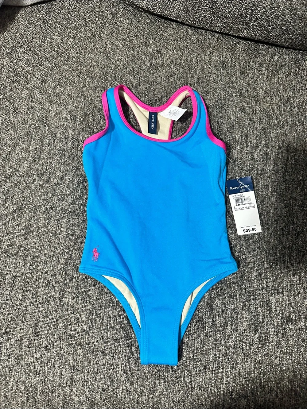 Ralph Lauren Bright Blue One-Piece Swimsuit with Pink Trim